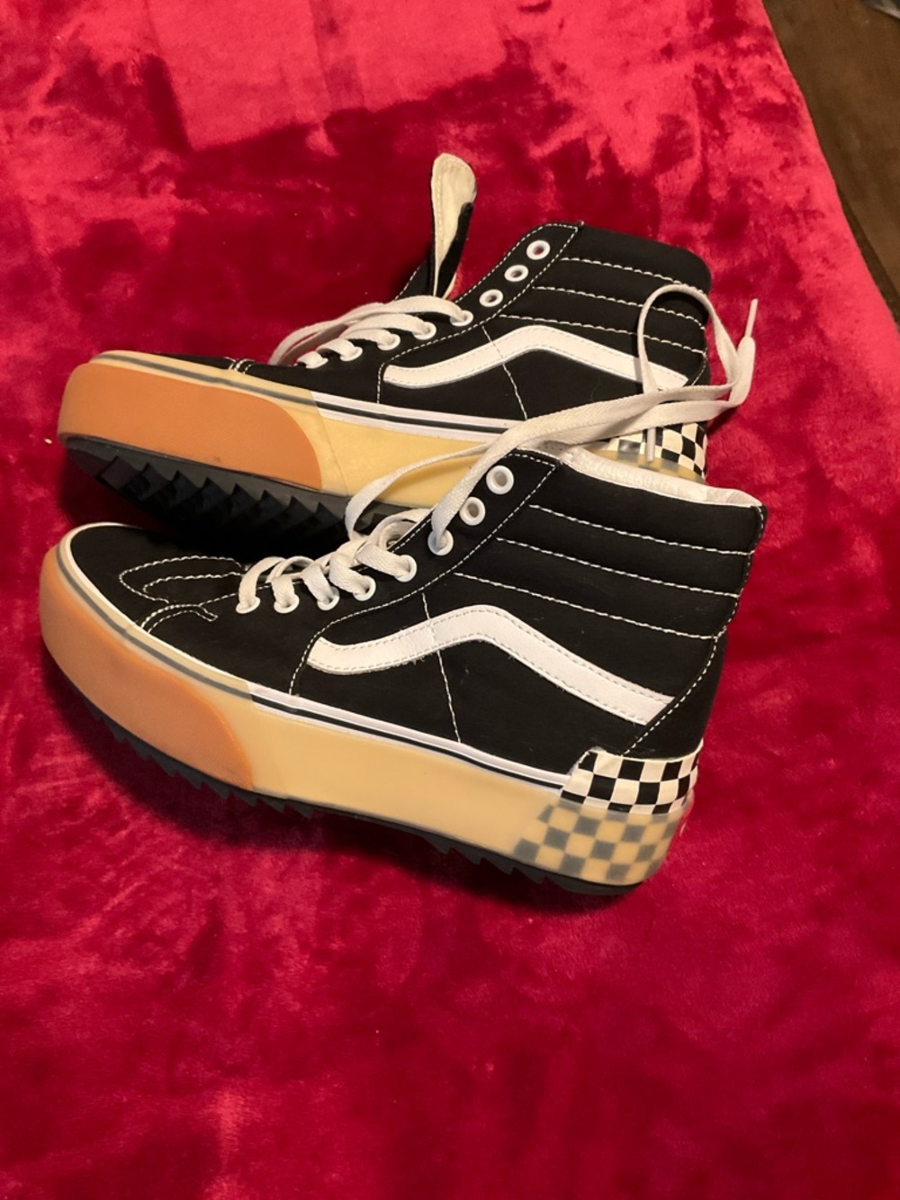 Vans Brown White Checkerboard Platform High-Top Sneakers  Suede